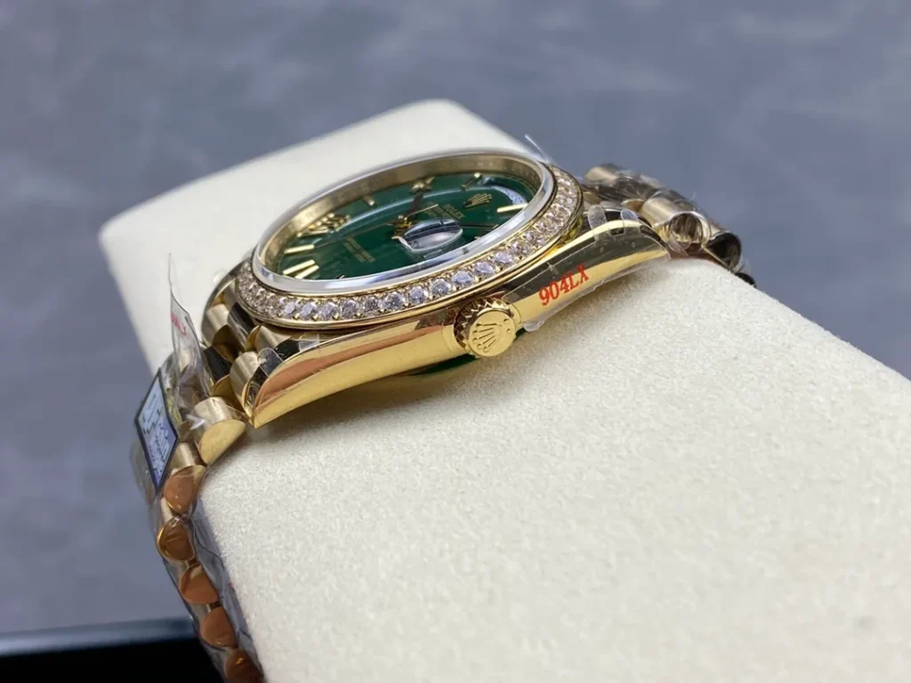 Super Clone Rolex Day-Date Green Ombré Dial 128398tbr-0028 36 mm — side profile