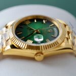 Super Clone Rolex Day-Date Green Ombré Dial 228238-0069 40 mm — on leather display