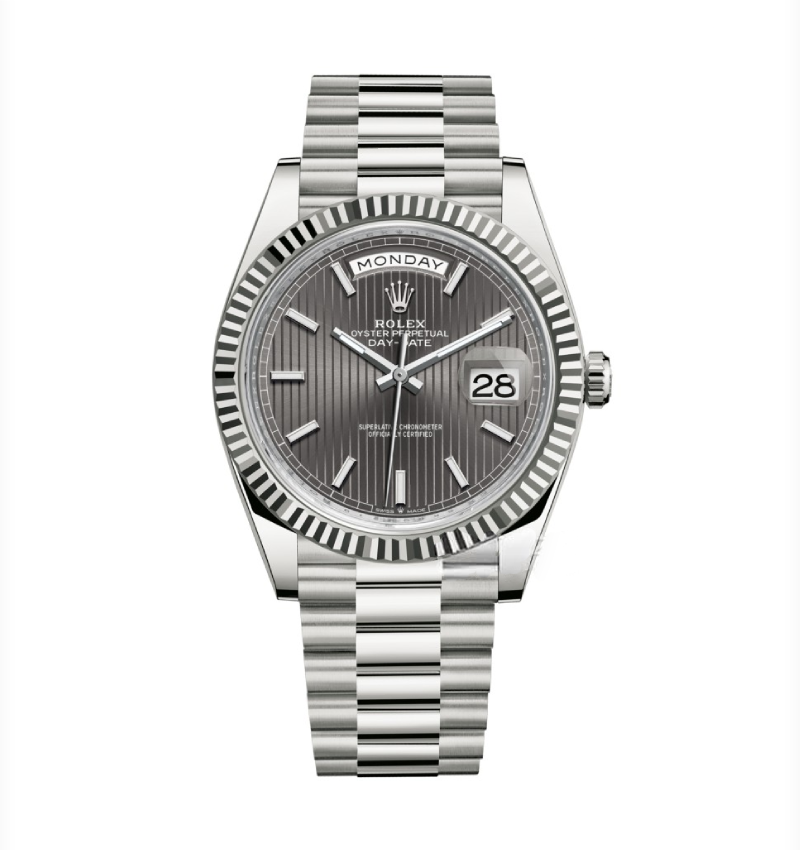 Super Clone Rolex Day-Date Grey Stick Tapestry Dial 228239-0002 40 mm