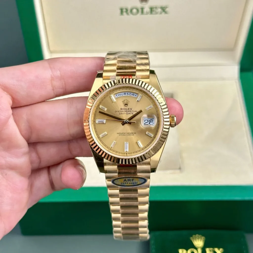 Super Clone Rolex Day-Date II Champagne Dial 228238 40 mm — dial close-up