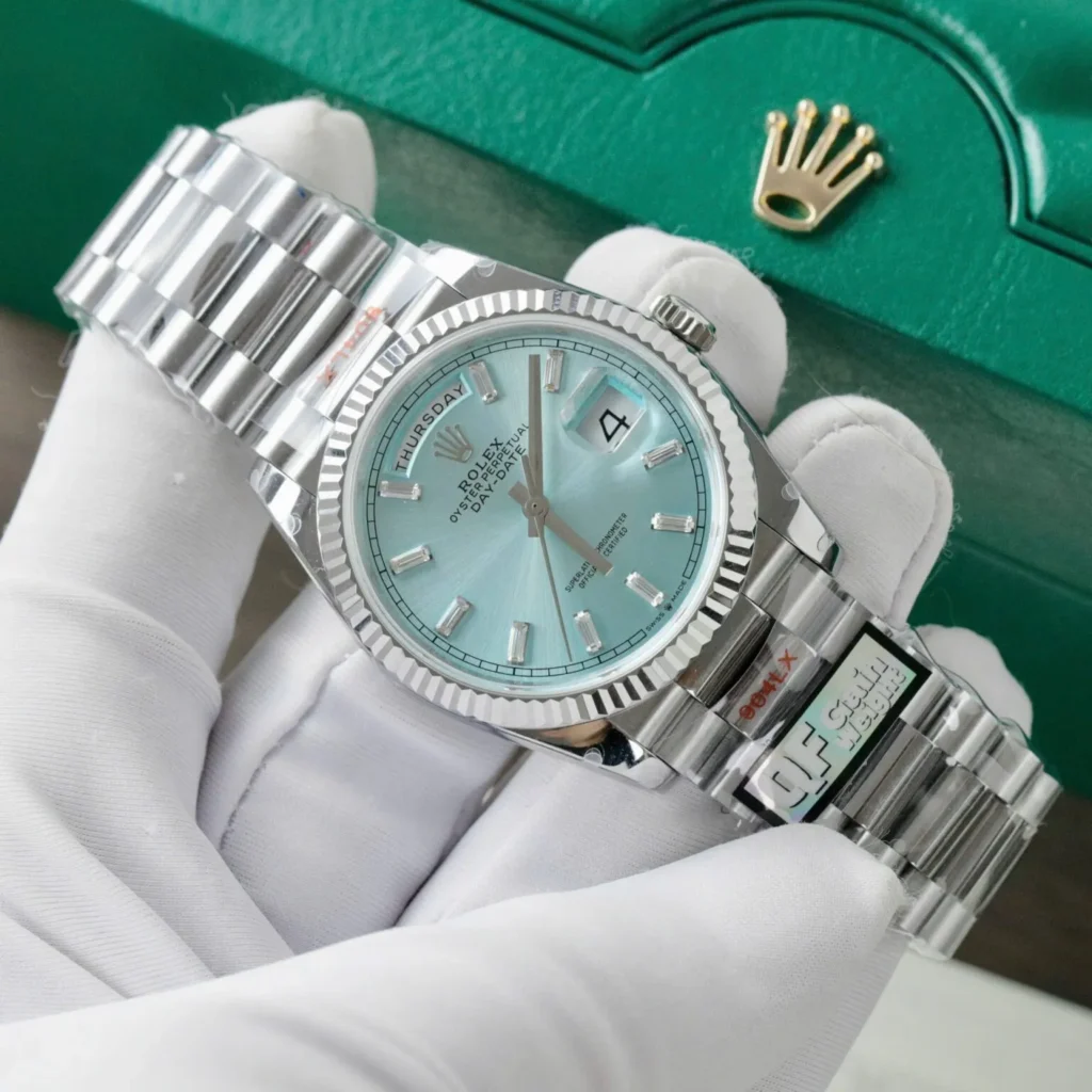 Super Clone Rolex Day-Date Ice Blue Diamond Dial 128236-0009 36 mm — case and bezel