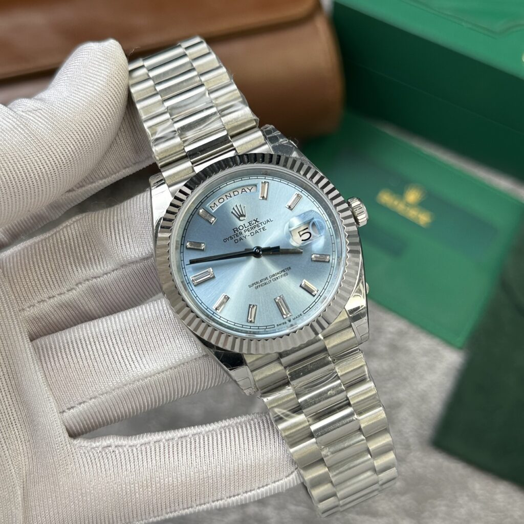 Super Clone Rolex Day-Date Ice Blue Diamond Dial 228236-0006 40 mm — case and bezel
