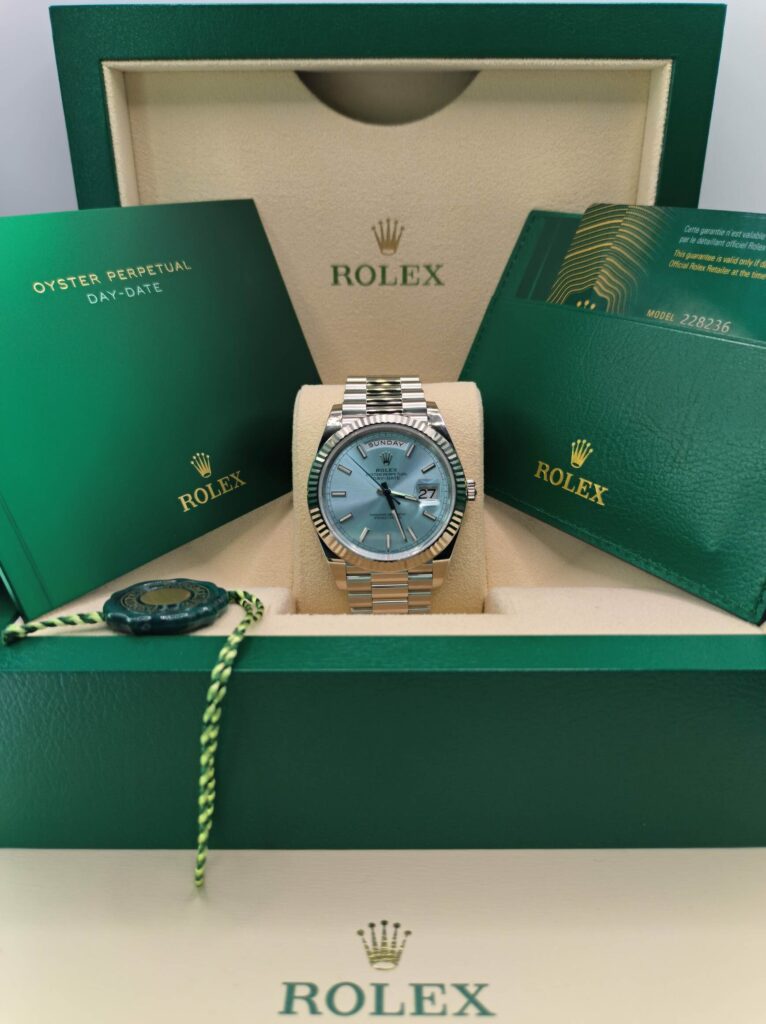 Super Clone Rolex Day-Date Ice blue Dial 228236 40 mm — dial close-up