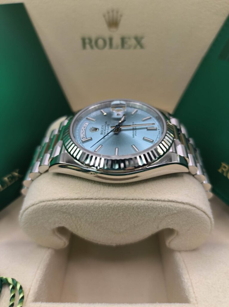 Super Clone Rolex Day-Date Ice blue Dial 228236 40 mm — side profile