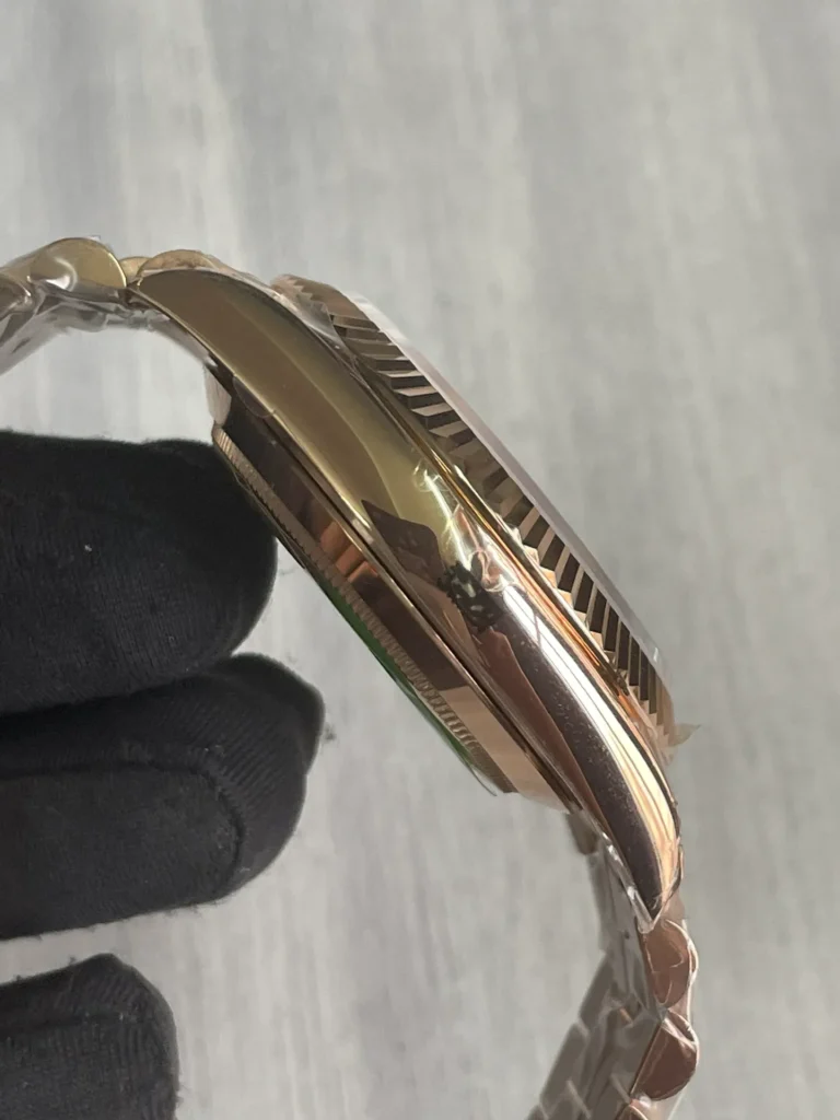 Super Clone Rolex Day-Date Olive Dial 128235 36 mm — on leather display