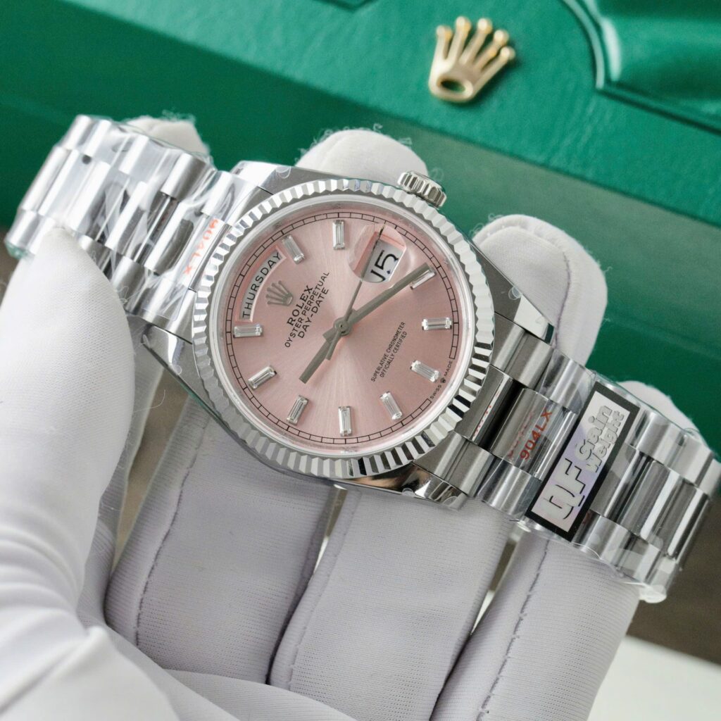Super Clone Rolex Day-Date Pink Diamond Dial 128236-0024 36 mm — case and bezel
