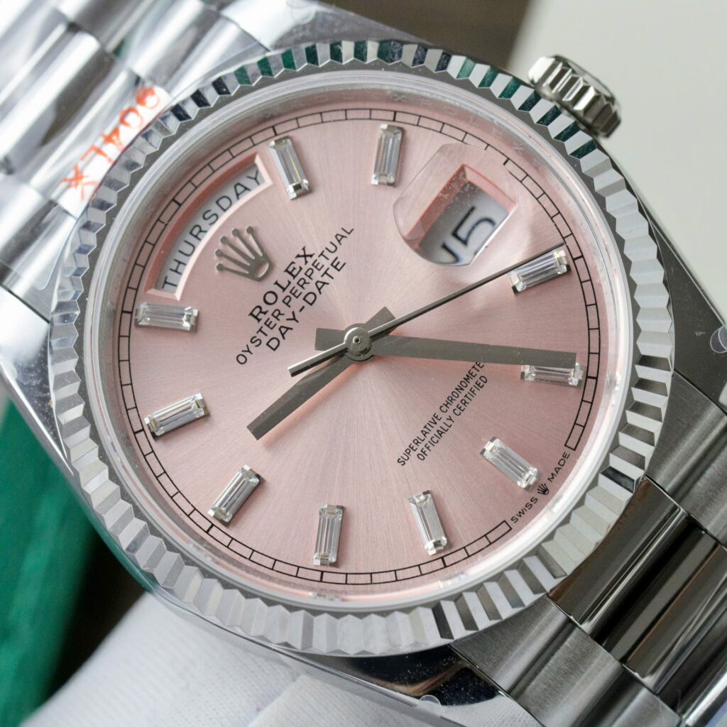 Super Clone Rolex Day-Date Pink Diamond Dial 128236-0024 36 mm — side profile