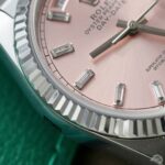 Super Clone Rolex Day-Date Pink Diamond Dial 128236-0024 36 mm — on leather display