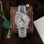 Super Clone Rolex Day-Date Silver Dial 128236-0001 36 mm — dial close-up