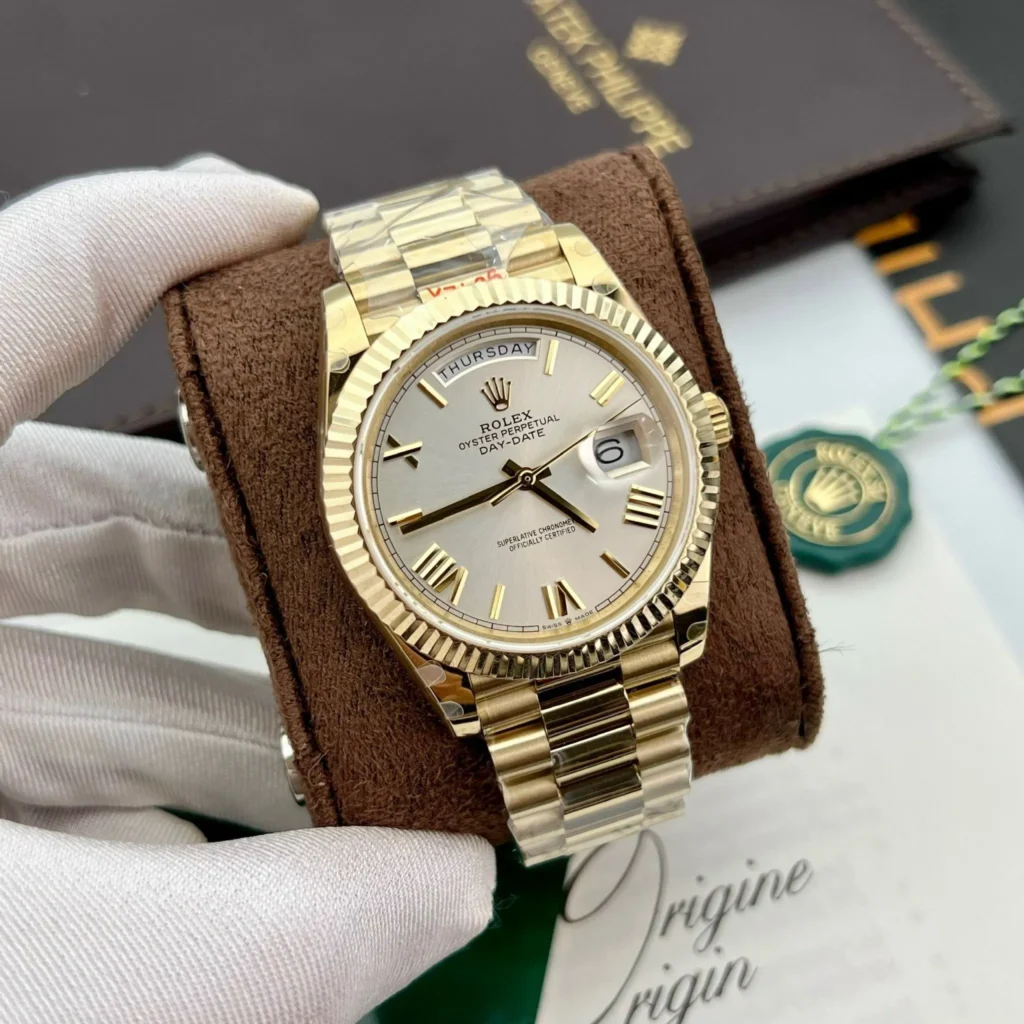 Super Clone Rolex Day-Date Silver Dial 228238-0002 40 mm — dial close-up