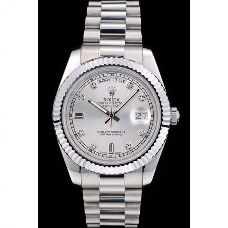 Super Clone Rolex Day-Date Silver Dial 41995 40 mm — dial close-up