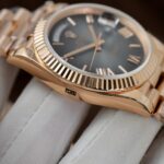 Super Clone Rolex Day-Date Slate Ombré Dial 228235-0055 40 mm — on leather display