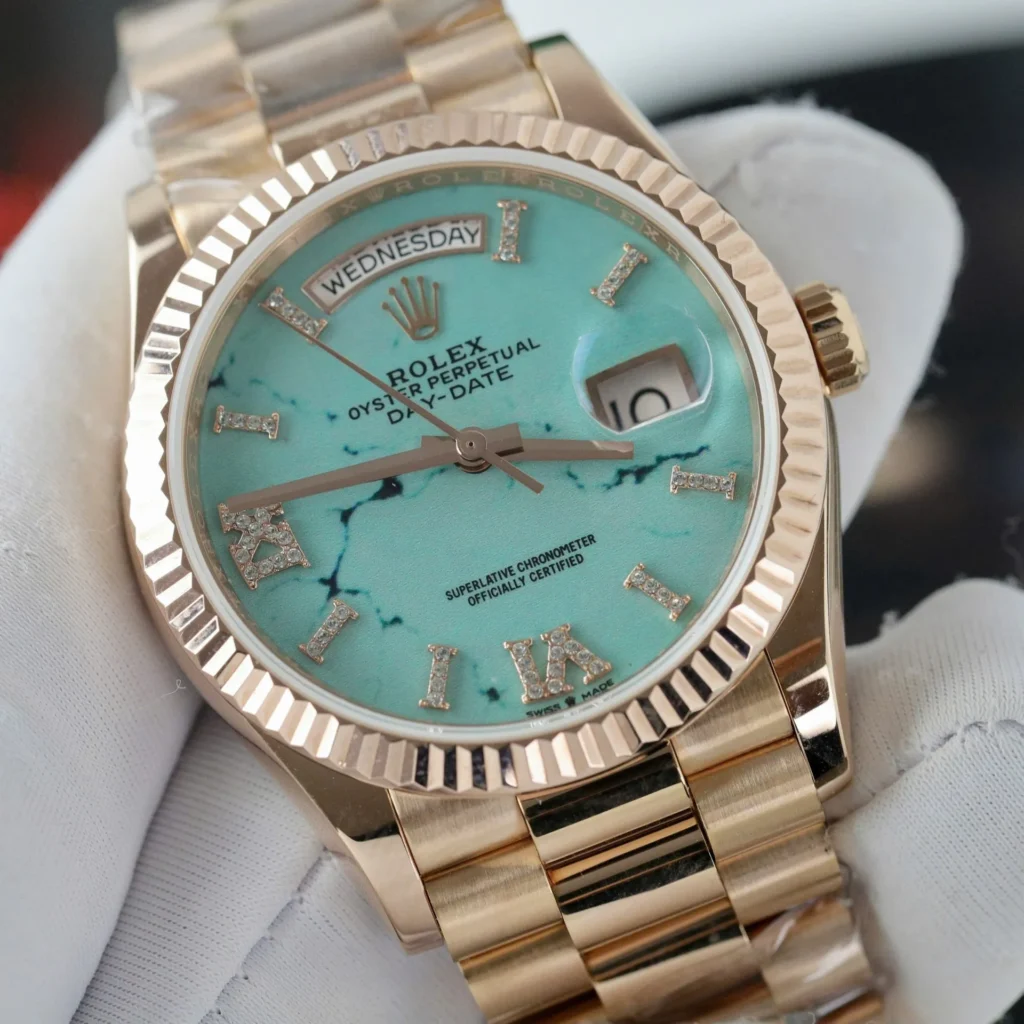 Super Clone Rolex Day-Date Turquoise Diamond Dial 128238-0071 36 mm — bracelet detail