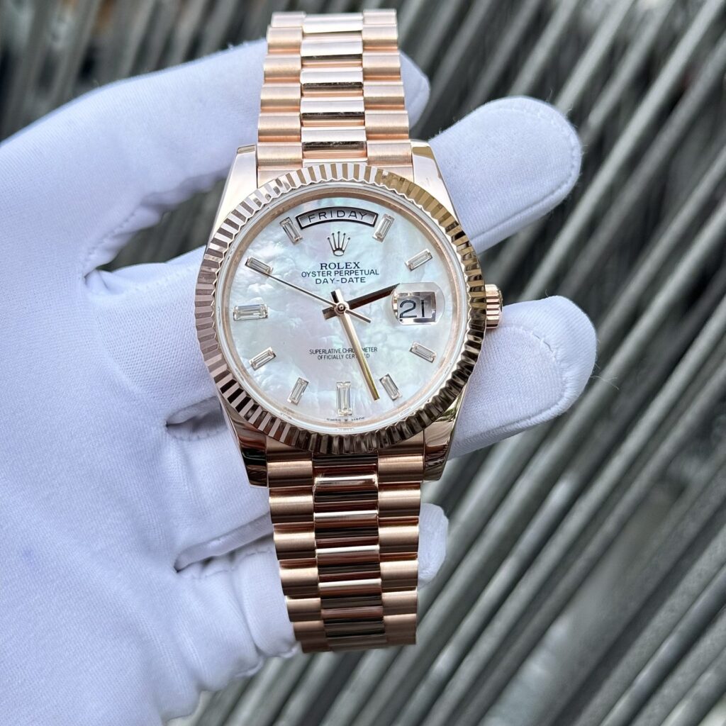 Super Clone Rolex Day-Date White Mother-of-Pearl Diamond Dial 128235-0078 36 mm — view 9