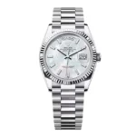 Super Clone Rolex Day-Date White Mother-of-Pearl Diamond Dial 128236-0021 36 mm