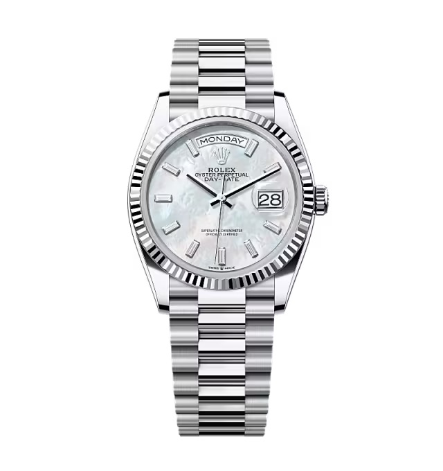 Super Clone Rolex Day-Date White Mother-of-Pearl Diamond Dial 128236-0021 36 mm