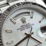 Super Clone Rolex Day-Date White Mother-of-Pearl Diamond Dial 128236-0021 36 mm — clasp and links