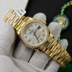 Super Clone Rolex Day-Date White Mother-of-Pearl Diamond Dial 128238-0011 36 mm — dial close-up