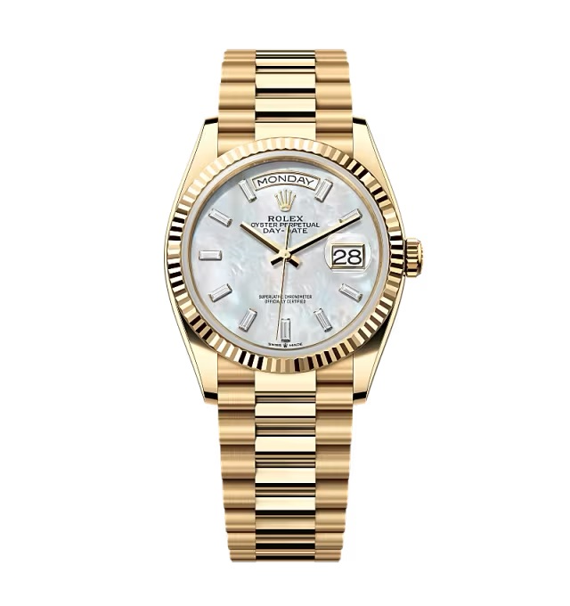 Super Clone Rolex Day-Date White Mother-of-Pearl Diamond Dial 128238-0123 36 mm