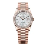 Super Clone Rolex Day-Date White Mother-of-Pearl Diamond Dial 128345rbr-0077 36 mm