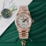 Super Clone Rolex Day-Date White Mother-of-Pearl Diamond Dial 128345rbr-0077 36 mm — dial close-up