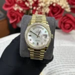 Super Clone Rolex Day-Date White Mother-of-Pearl Diamond Dial 128398tbr-0030 36 mm — dial close-up