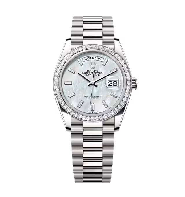 Super Clone Rolex Day-Date White Mother-of-Pearl Diamond Dial 128349rbr-0049 36 mm