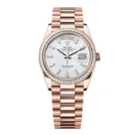 Super Clone Rolex Day-Date White Mother-of-Pearl Diamond Dial 128395tbr-0026 36 mm