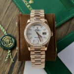 Super Clone Rolex Day-Date White Mother-of-Pearl Diamond Dial 128395tbr-0026 36 mm — dial close-up