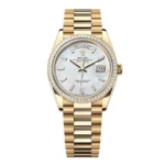 Super Clone Rolex Day-Date White Mother-of-Pearl Diamond Dial 128398tbr-0030 36 mm