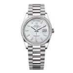 Super Clone Rolex Day-Date White Mother-of-Pearl Diamond Dial 128399tbr-0023 36 mm