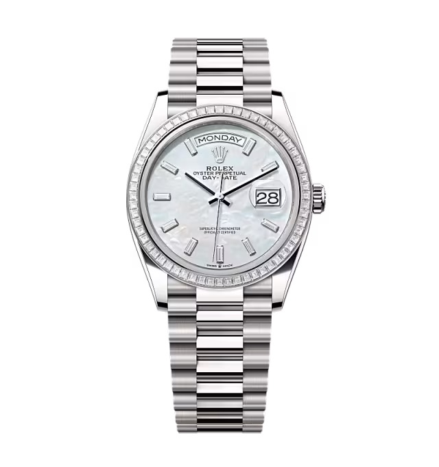 Super Clone Rolex Day-Date White Mother-of-Pearl Diamond Dial 128399tbr-0023 36 mm