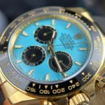 Super Clone Rolex Daytona 126518LN Turquoise Dial “Alcaraz” — on leather display