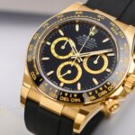 Super Clone Rolex Daytona Black Dial 126518LN — on leather display