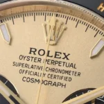 Super Clone Rolex Daytona Golden Dial 126518LN “Pikachu” — on leather display