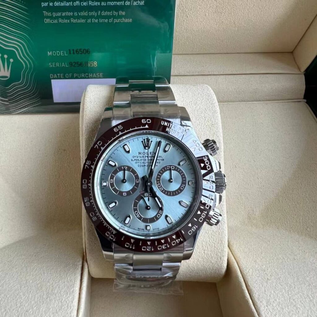 Super Clone Rolex Daytona Ice blue Dial 116506 “Platona” — dial close-up
