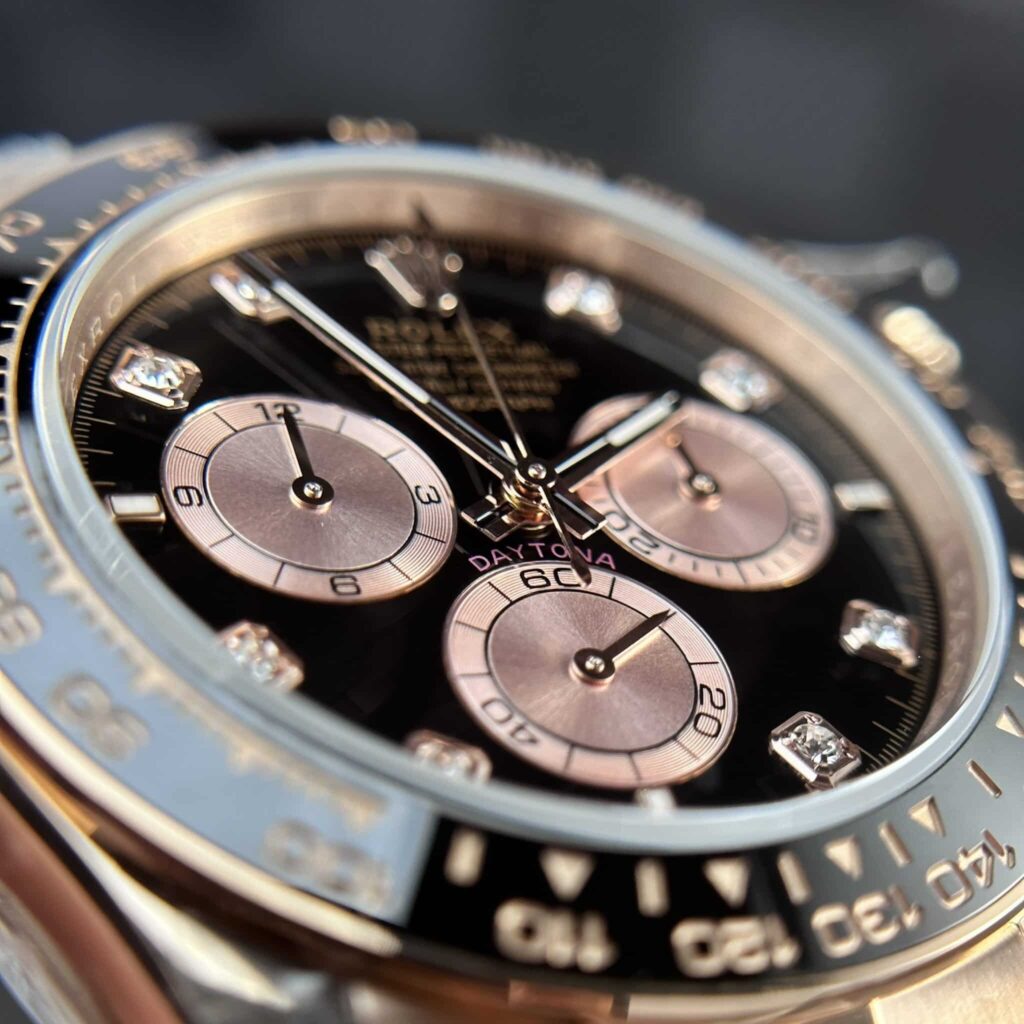 Super Clone Rolex Daytona Sundust Dial 126515LN — on leather display