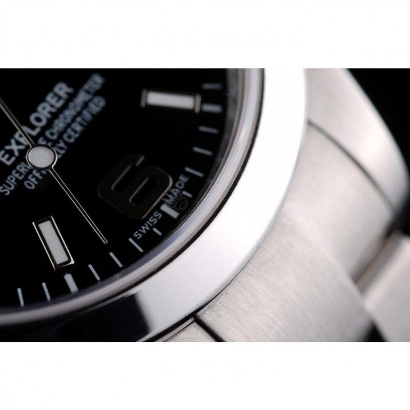 Super Clone Rolex Explorer Black Dial 42002 — on leather display