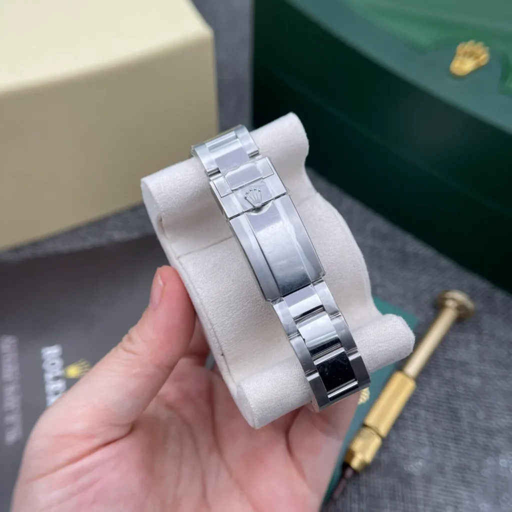 Super Clone Rolex GMT-Master II Black Dial 116710 — on leather display