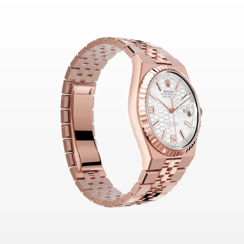 Super Clone Rolex Land-Dweller 36 mm Everose gold (2025) — movement / caseback view