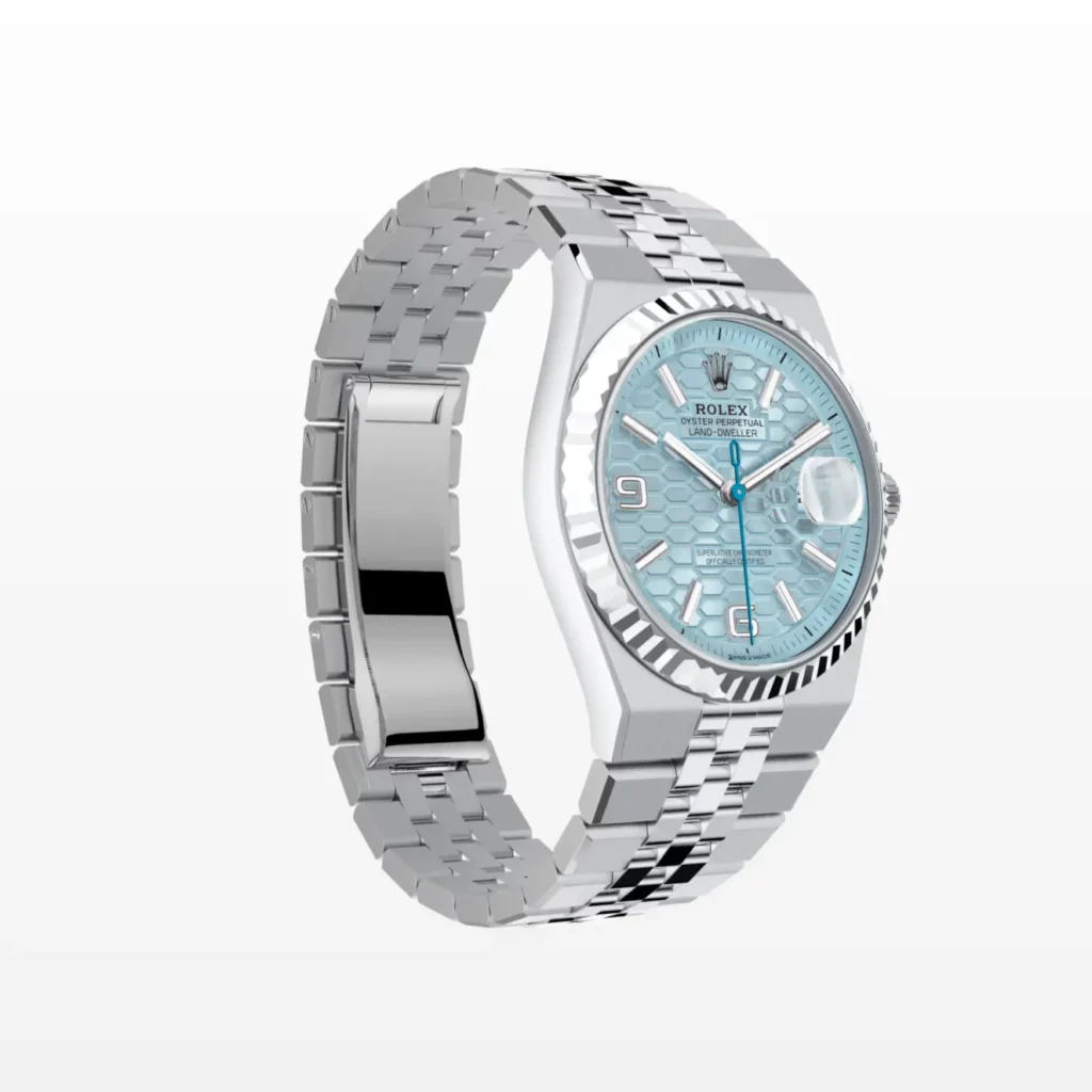 Super Clone Rolex Land-Dweller 36 mm Ice Blue Dial (2025) — movement / caseback view