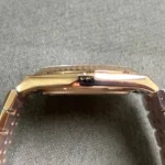 Super Clone Rolex Land-Dweller 40 mm Everose gold (2025) — on leather display