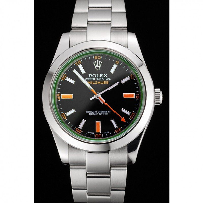 Super Clone Rolex Milgauss Black Dial REP016836 — dial close-up