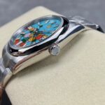 Super Clone Rolex Oyster Perpetual Turquoise Dial 124300 41 mm — on leather display