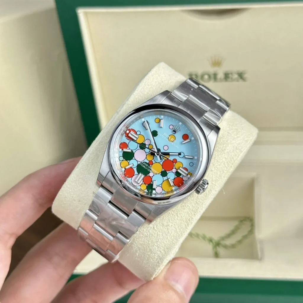 Super Clone Rolex Oyster Perpetual Turquoise blue Dial 277200 31 mm — dial close-up