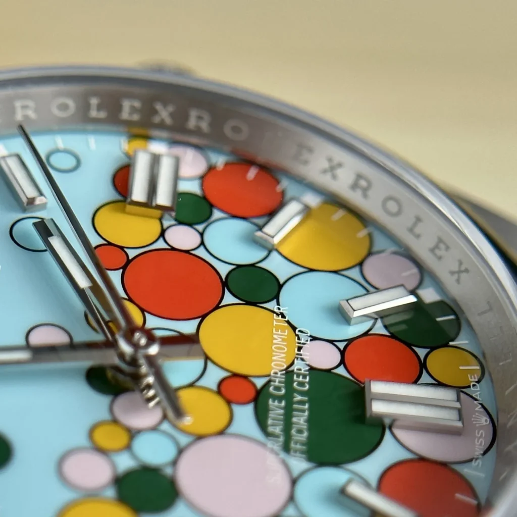 Super Clone Rolex Oyster Perpetual Turquoise blue Dial 277200 31 mm — on leather display