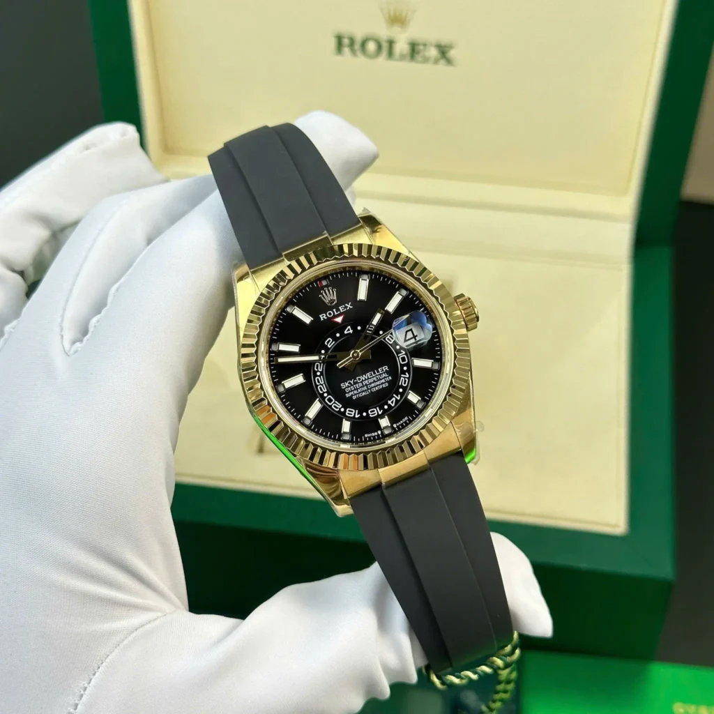 Super Clone Rolex Sky-Dweller Bright black Dial 336238 — dial close-up