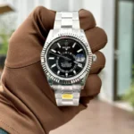 Super Clone Rolex Sky-Dweller Bright black Dial 336934 Oyster — dial close-up