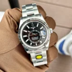 Super Clone Rolex Sky-Dweller Bright black Dial 336934 Oyster — case and bezel