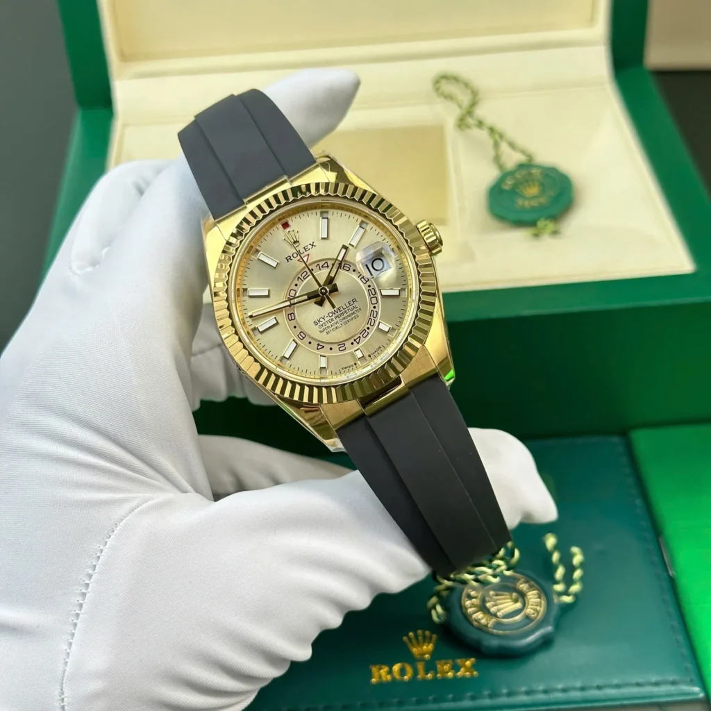 Super Clone Rolex Sky-Dweller Champagne Dial 336238 — dial close-up
